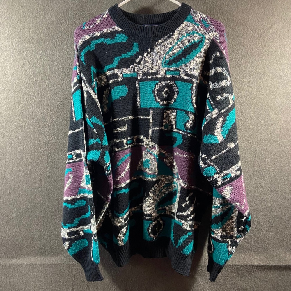 Vintage 90s coogi sweater 2x grandpa Abstract Geometric Crewneck Knit retro